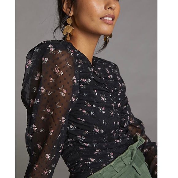 Anthropologie Let Me Be ruched floral top - Picture 2 of 5